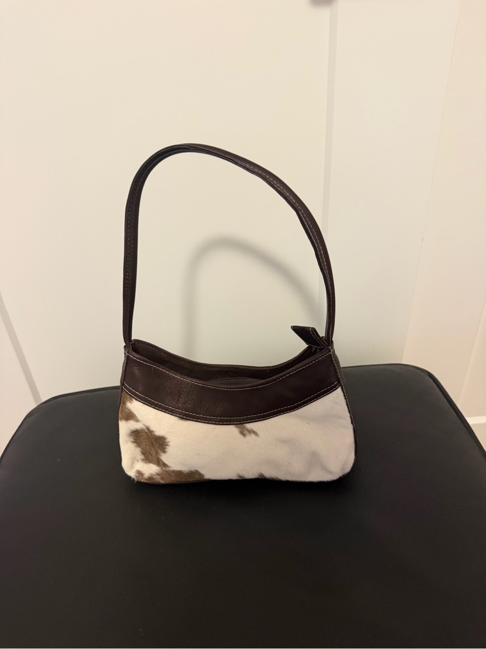 Leather and Cowhide Shoulder Bag in Brown and White